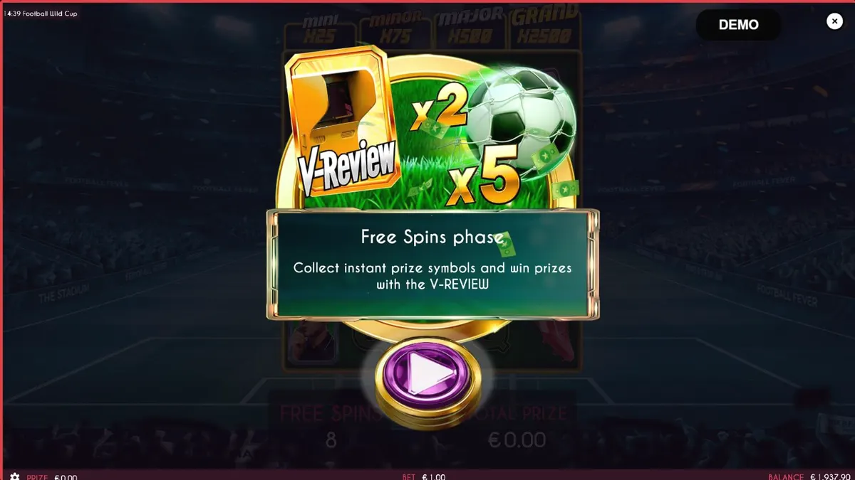 Tampilan visual slot Football Wild Cup dengan tema stadion sepak bola