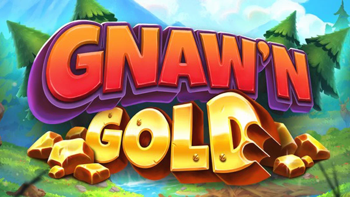 Pemandangan hutan yang rimbun dengan karakter berang-berang dalam permainan slot Gnaw’n Gold.