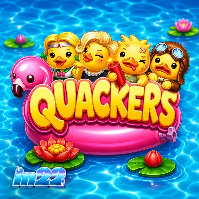Tampilan visual grid 6x6 pada slot Quackers dengan tema pesta bebek yang ceria.